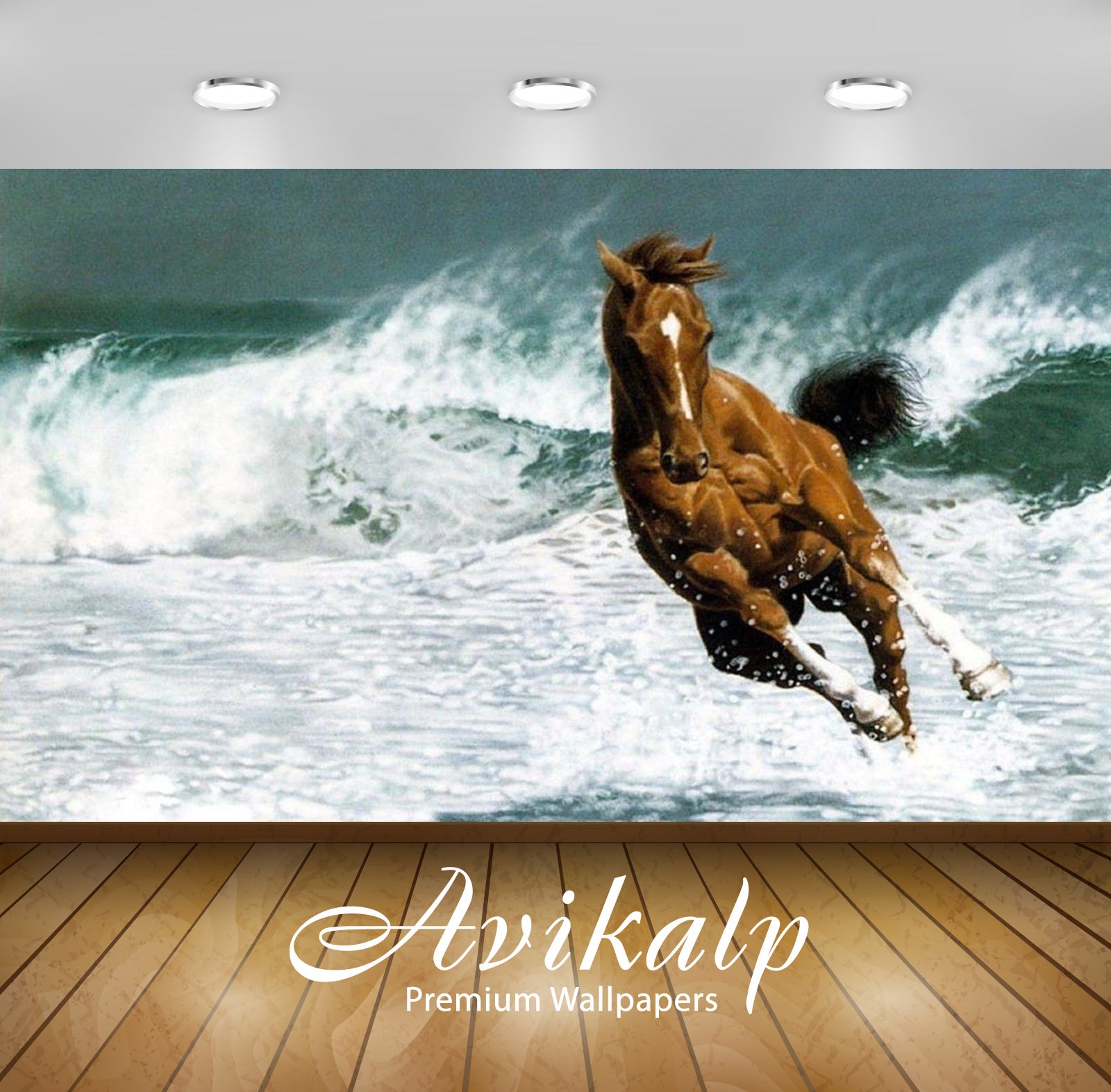 Avikalp Exclusive Awi3295 Running Horse Water Waves Full HD Wallpapers for Living room, Hall, Kids R