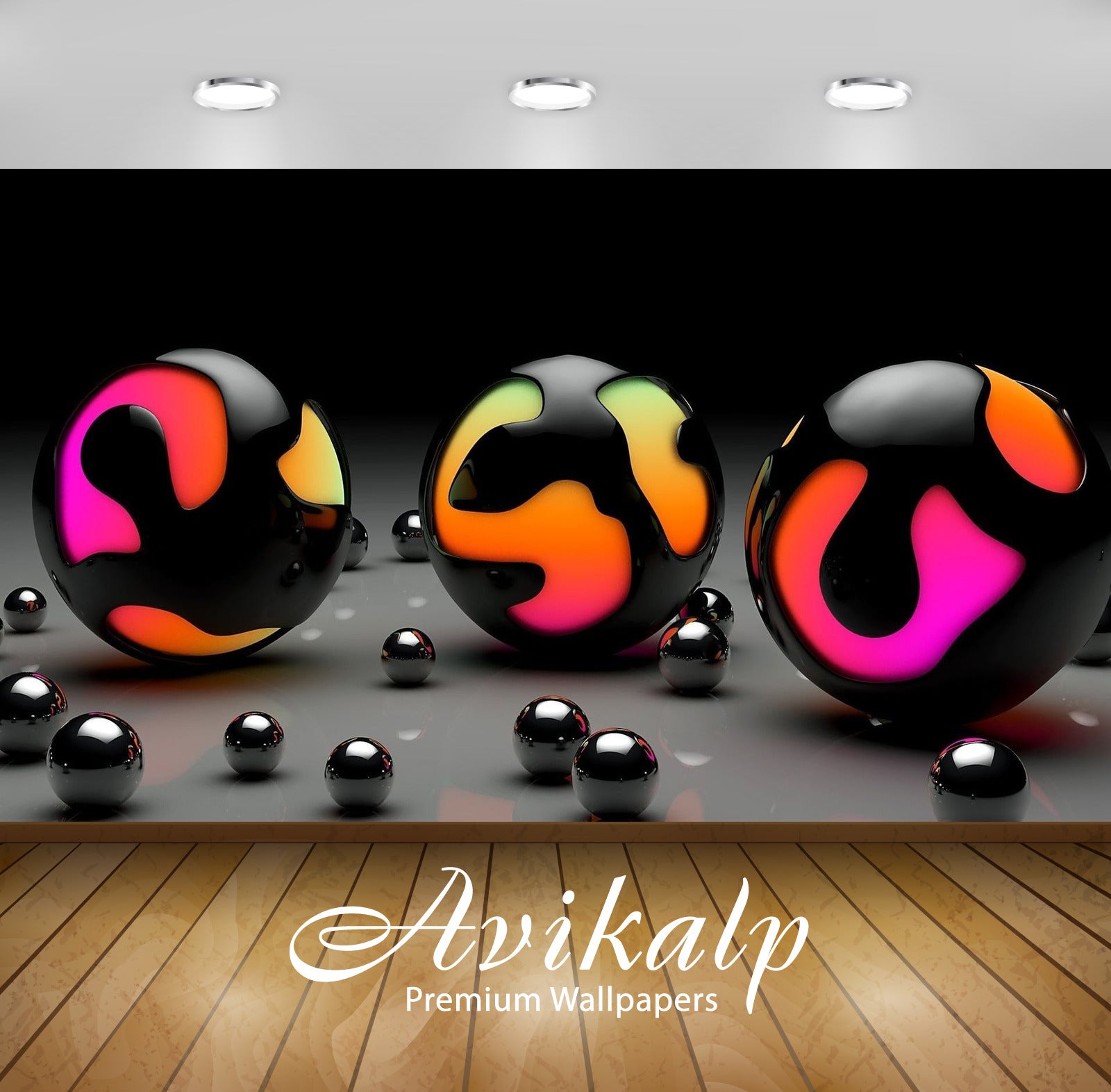 Avikalp Exclusive Awi3542 Black Paint Imprisoning The Colorful Balls Full HD Wallpapers for Living r