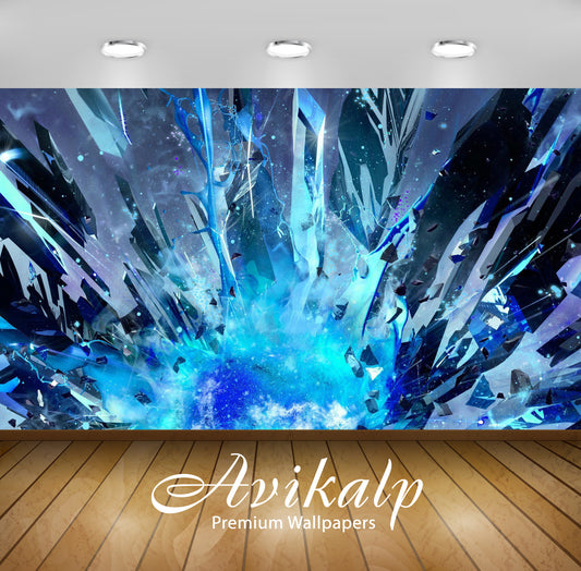 Avikalp Exclusive Awi3553 Blue Crystal Explosion Full HD Wallpapers for Living room, Hall, Kids Room