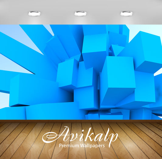 Avikalp Exclusive Awi3554 Blue Cubes Full HD Wallpapers for Living room, Hall, Kids Room, Kitchen, T