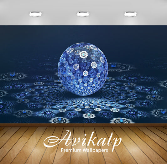 Avikalp Exclusive Awi3555 Blue Fractal Ball Full HD Wallpapers for Living room, Hall, Kids Room, Kit