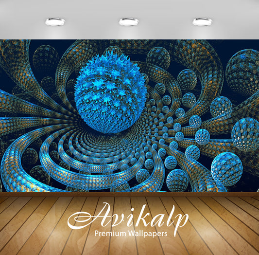 Avikalp Exclusive Awi3556 Blue Fractal Orbs Full HD Wallpapers for Living room, Hall, Kids Room, Kit