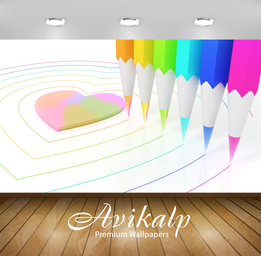 Avikalp Exclusive Awi3579 Colorful Pencils Drawing Hearts Full HD Wallpapers for Living room, Hall,