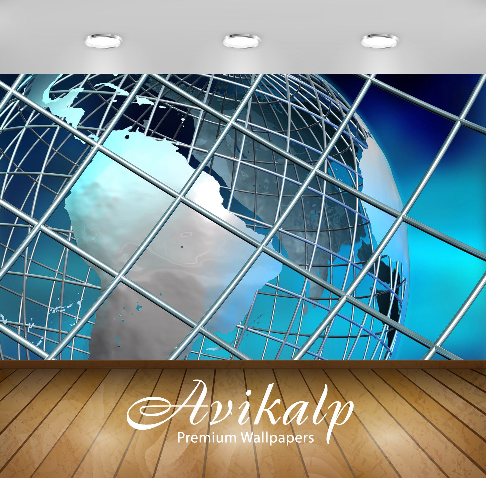 Avikalp Exclusive Awi3620 Earth On Metallic Web Full HD Wallpapers for Living room, Hall, Kids Room,