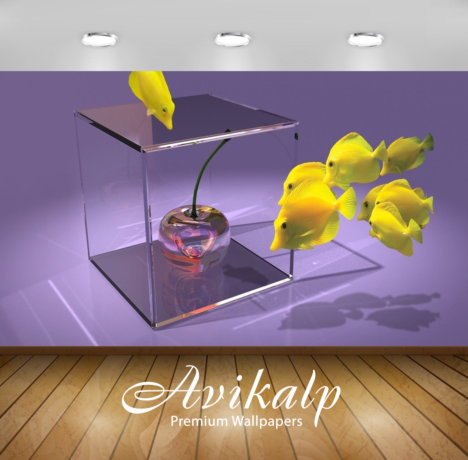 Avikalp Exclusive Awi3625 Fish Around The Glass Cherry Full HD Wallpapers for Living room, Hall, Kid