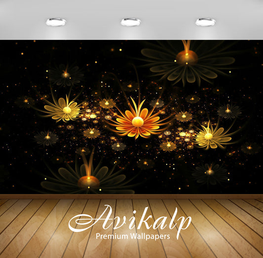 Avikalp Exclusive Awi3642 Fractal Glowing Daisies Full HD Wallpapers for Living room, Hall, Kids Roo