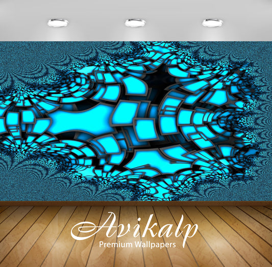 Avikalp Exclusive Awi3652 Fractal Turquoise Shapes Full HD Wallpapers for Living room, Hall, Kids Ro