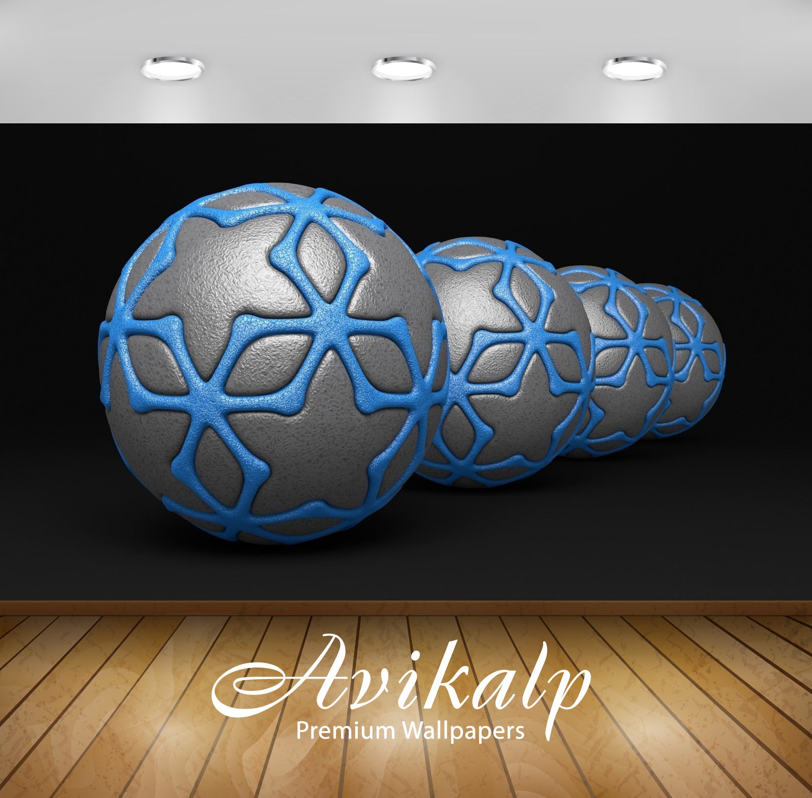 Avikalp Exclusive Awi3728 Gray And Blue Balls Full HD Wallpapers for Living room, Hall, Kids Room, K