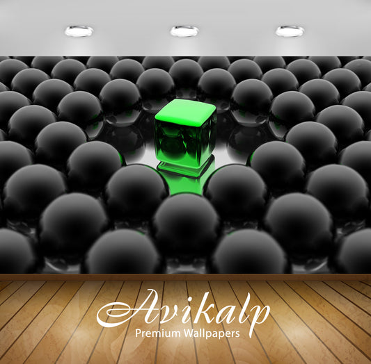 Avikalp Exclusive Awi3738 Green Cube Among Black Spheres Full HD Wallpapers for Living room, Hall, K