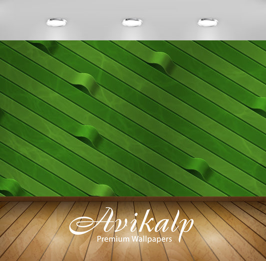 Avikalp Exclusive Awi3744 Green Ribbons Full HD Wallpapers for Living room, Hall, Kids Room, Kitchen