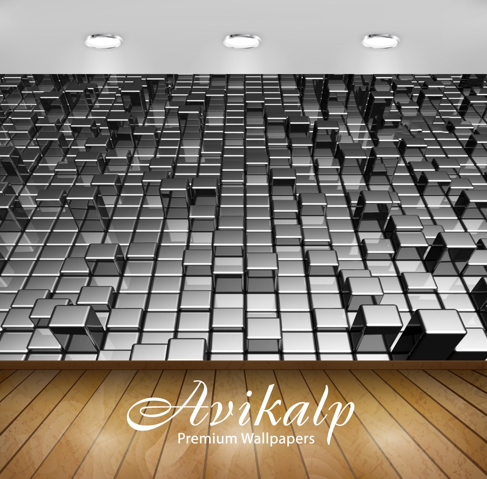 Avikalp Exclusive Awi3799 Metallic Gray Cubes Full HD Wallpapers for Living room, Hall, Kids Room, K