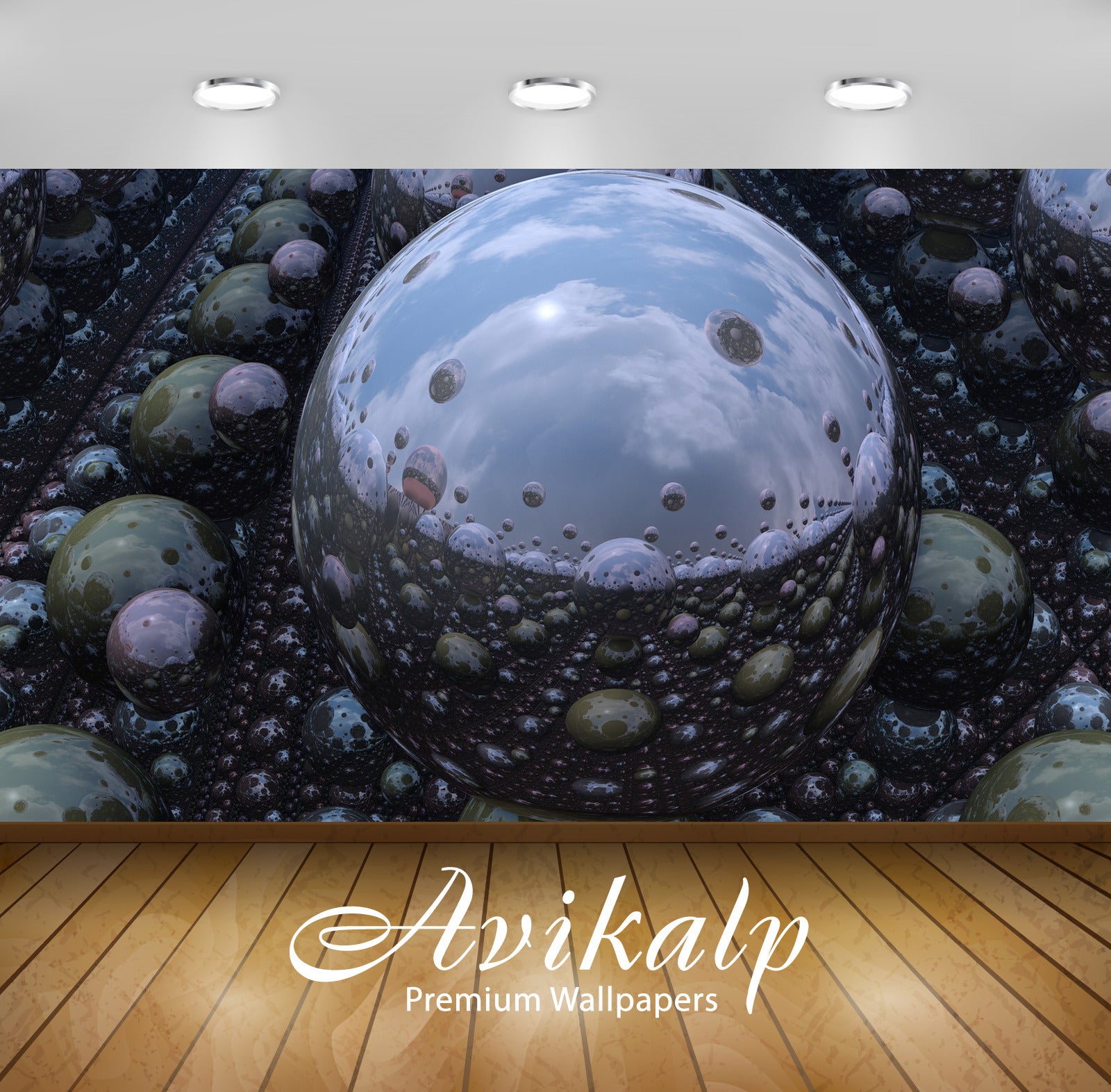 Avikalp Exclusive Awi3810 Mirrored Spheres Full HD Wallpapers for Living room, Hall, Kids Room, Kitc