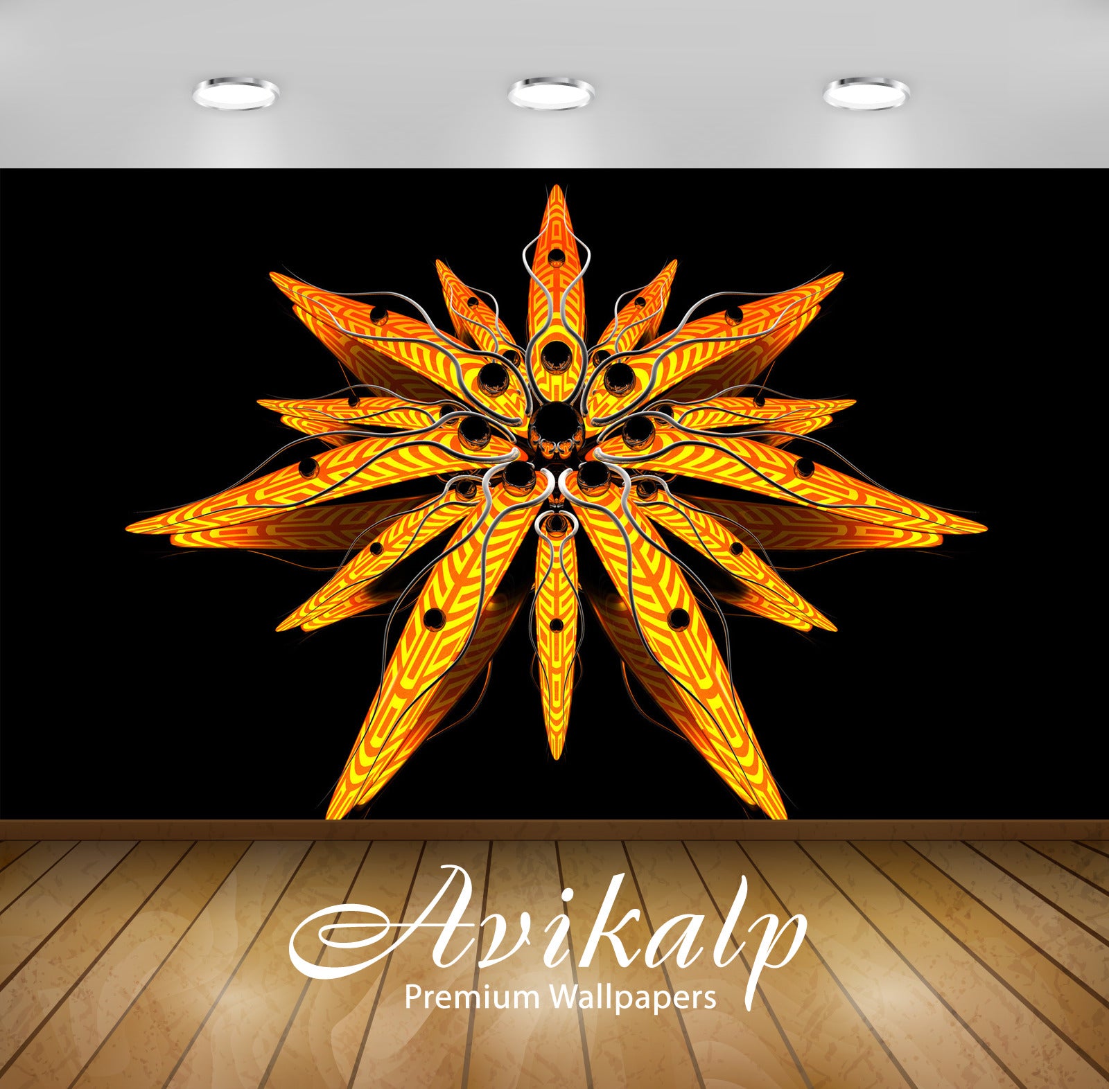 Avikalp Exclusive Awi3824 Orange Flower Full HD Wallpapers for Living room, Hall, Kids Room, Kitchen