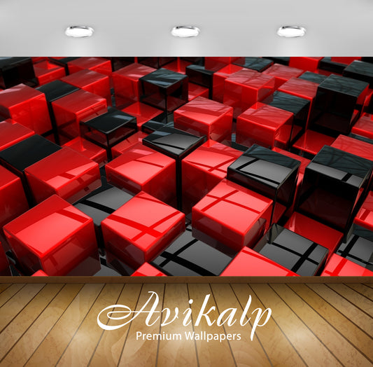 Avikalp Exclusive Awi3852 Red And Black Cubes Full HD Wallpapers for Living room, Hall, Kids Room, K