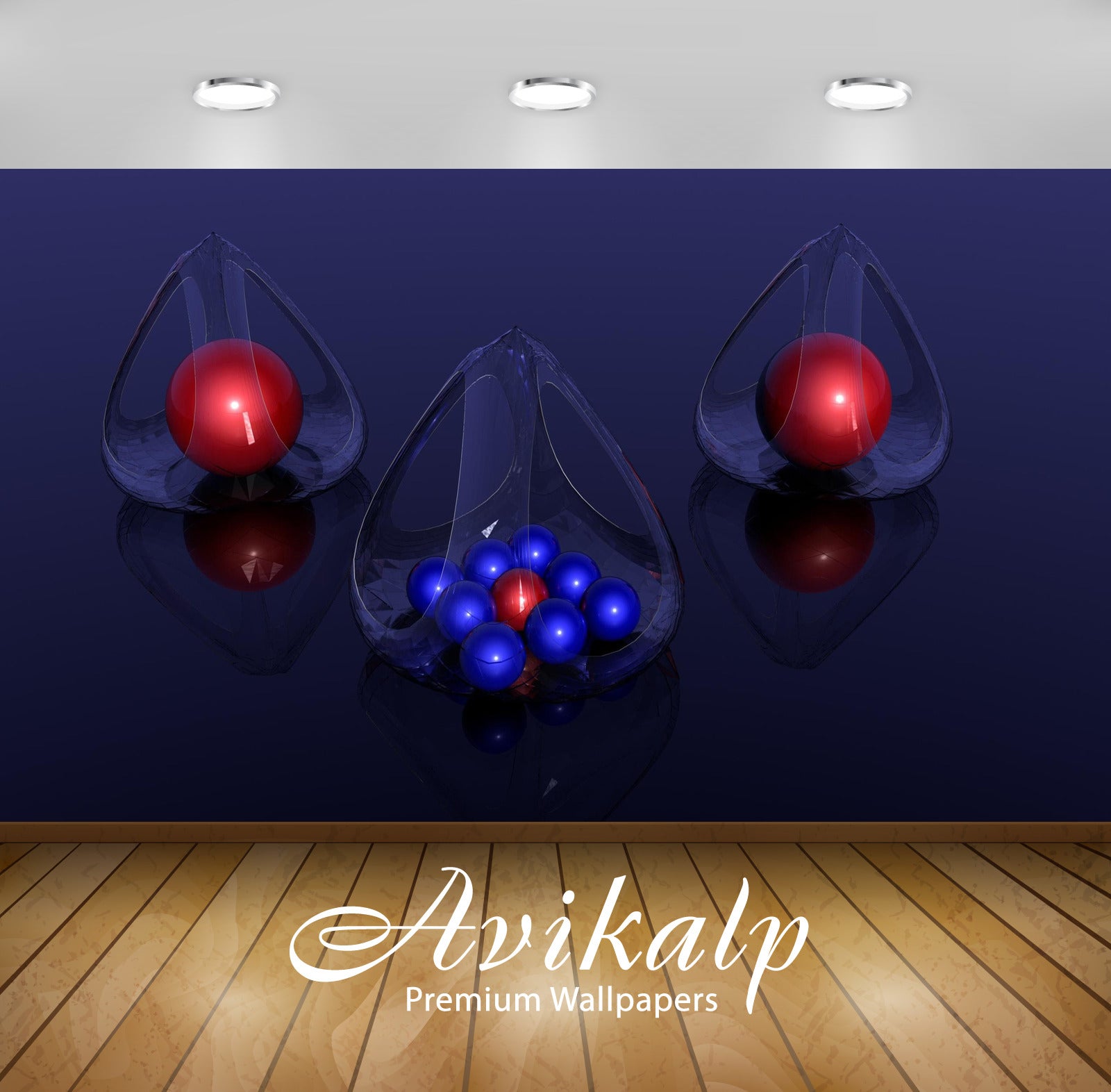 Avikalp Exclusive Awi3853 Red And Blue Orbs In Glass Baskets Full HD Wallpapers for Living room, Hal