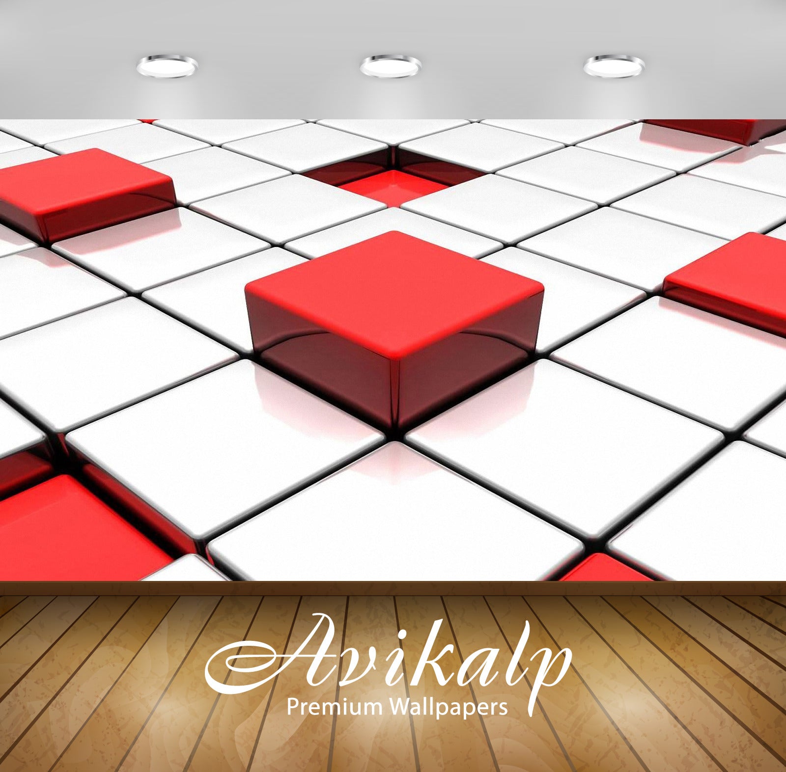 Avikalp Exclusive Awi3856 Red And White Cubes Full HD Wallpapers for Living room, Hall, Kids Room, K