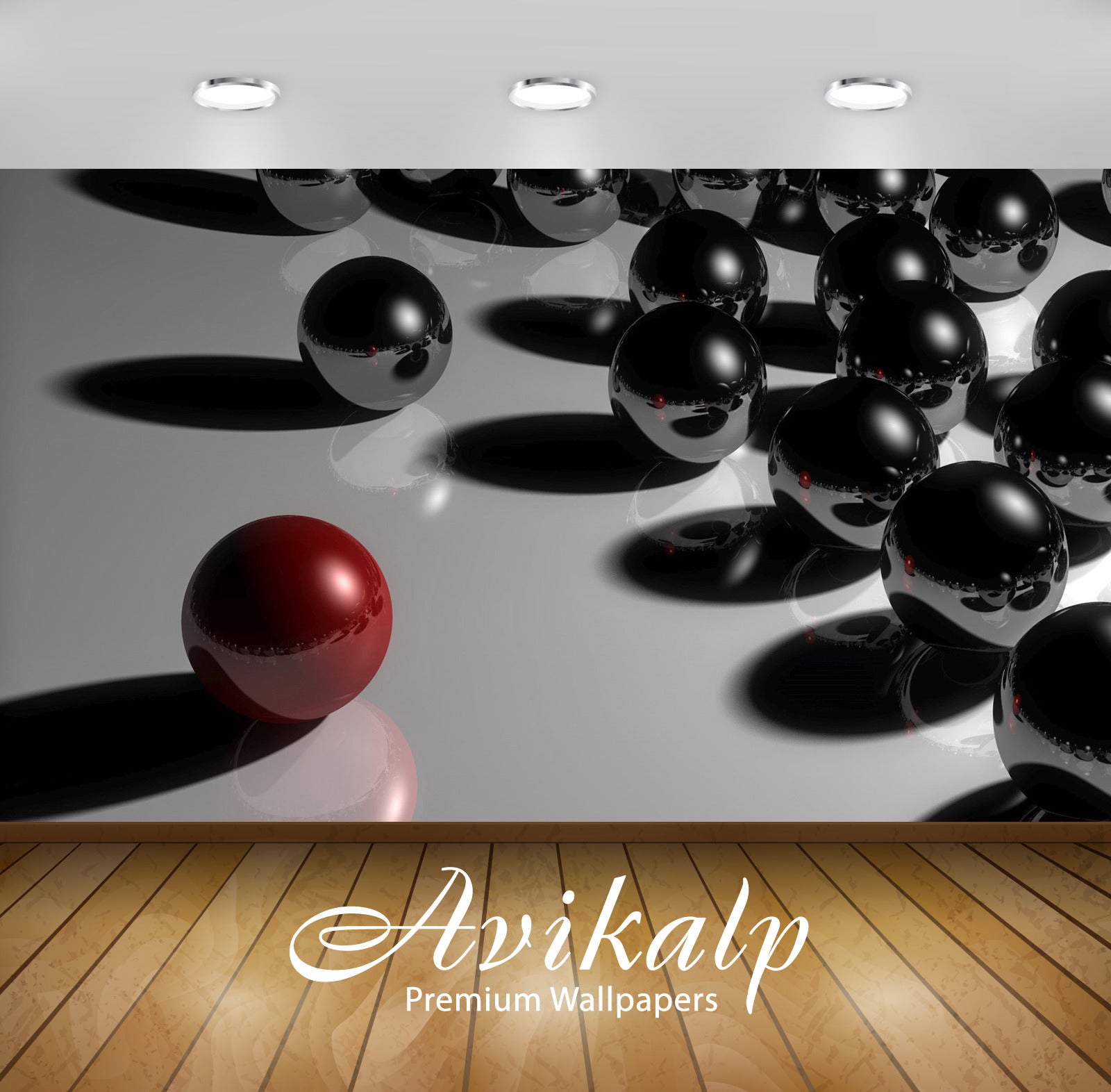 Avikalp Exclusive Awi3858 Red Ball Leading Black Metallic Balls Full HD Wallpapers for Living room,