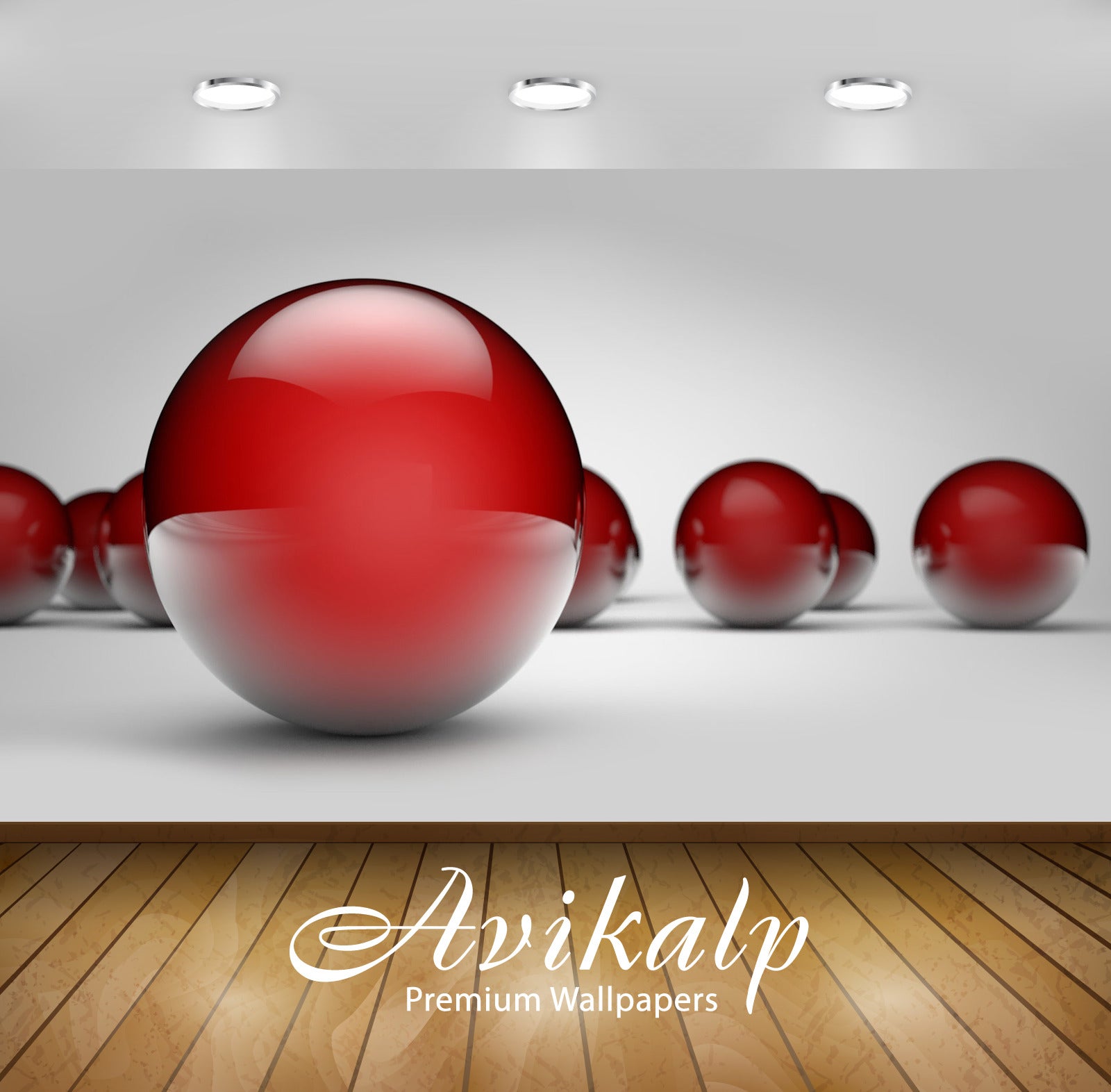 Avikalp Exclusive Awi3898 Shiny Red Spheres Full HD Wallpapers for Living room, Hall, Kids Room, Kit