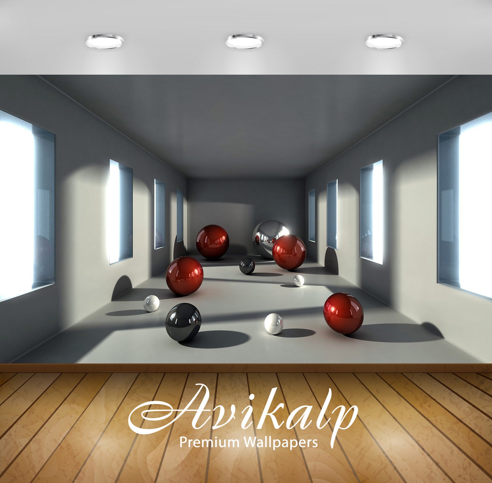 Avikalp Exclusive Awi3962 Spheres In Narrow Room Full HD Wallpapers for Living room, Hall, Kids Room
