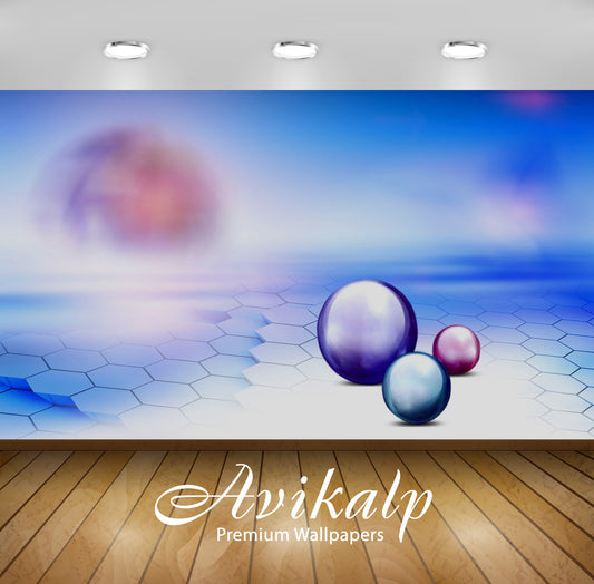 Avikalp Exclusive Awi3965 Spheres On A Hexagon Floor Full HD Wallpapers for Living room, Hall, Kids