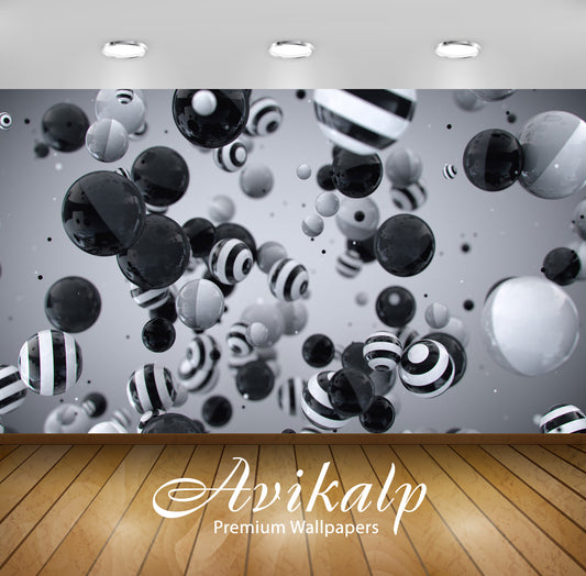 Avikalp Exclusive Awi4004 Striped Black And White Spheres Full HD Wallpapers for Living room, Hall,