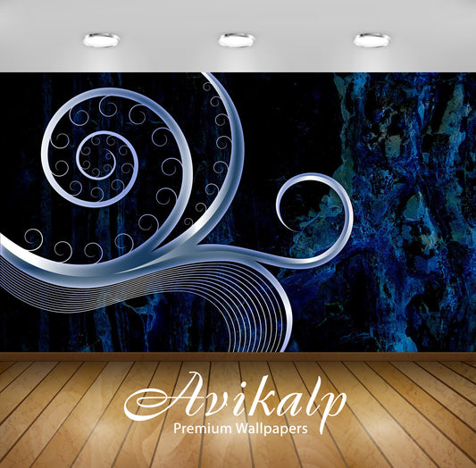 Avikalp Exclusive Awi4074 Blue Swirls Full HD Wallpapers for Living room, Hall, Kids Room, Kitchen,