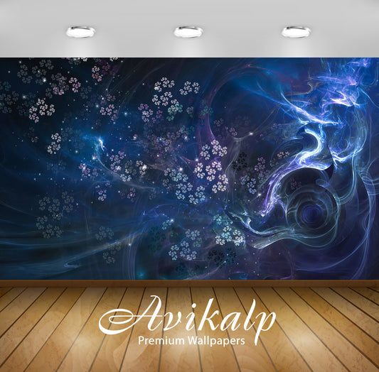 Avikalp Exclusive Awi4076 Blue Swirls And Bright Flowers Full HD Wallpapers for Living room, Hall, K