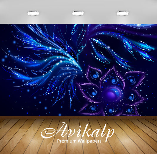 Avikalp Exclusive Awi4077 Blue Swirls On The Purple Flower Full HD Wallpapers for Living room, Hall,