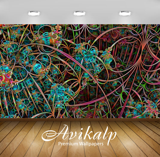 Avikalp Exclusive Awi4157 Colorful Fractal Floral Threads Full HD Wallpapers for Living room, Hall,