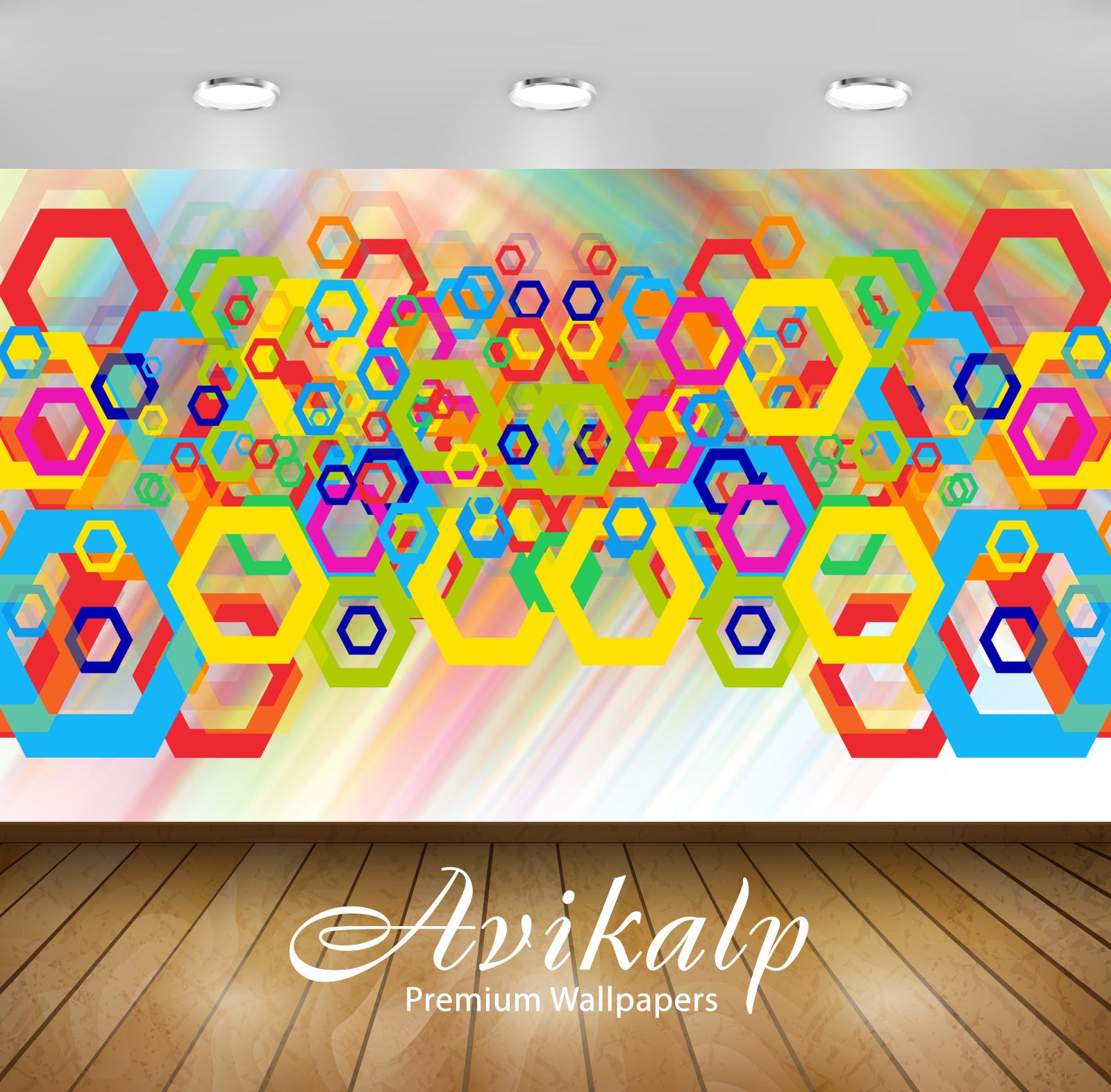 Avikalp Exclusive Awi4167 Colorful Hexagons Full HD Wallpapers for Living room, Hall, Kids Room, Kit