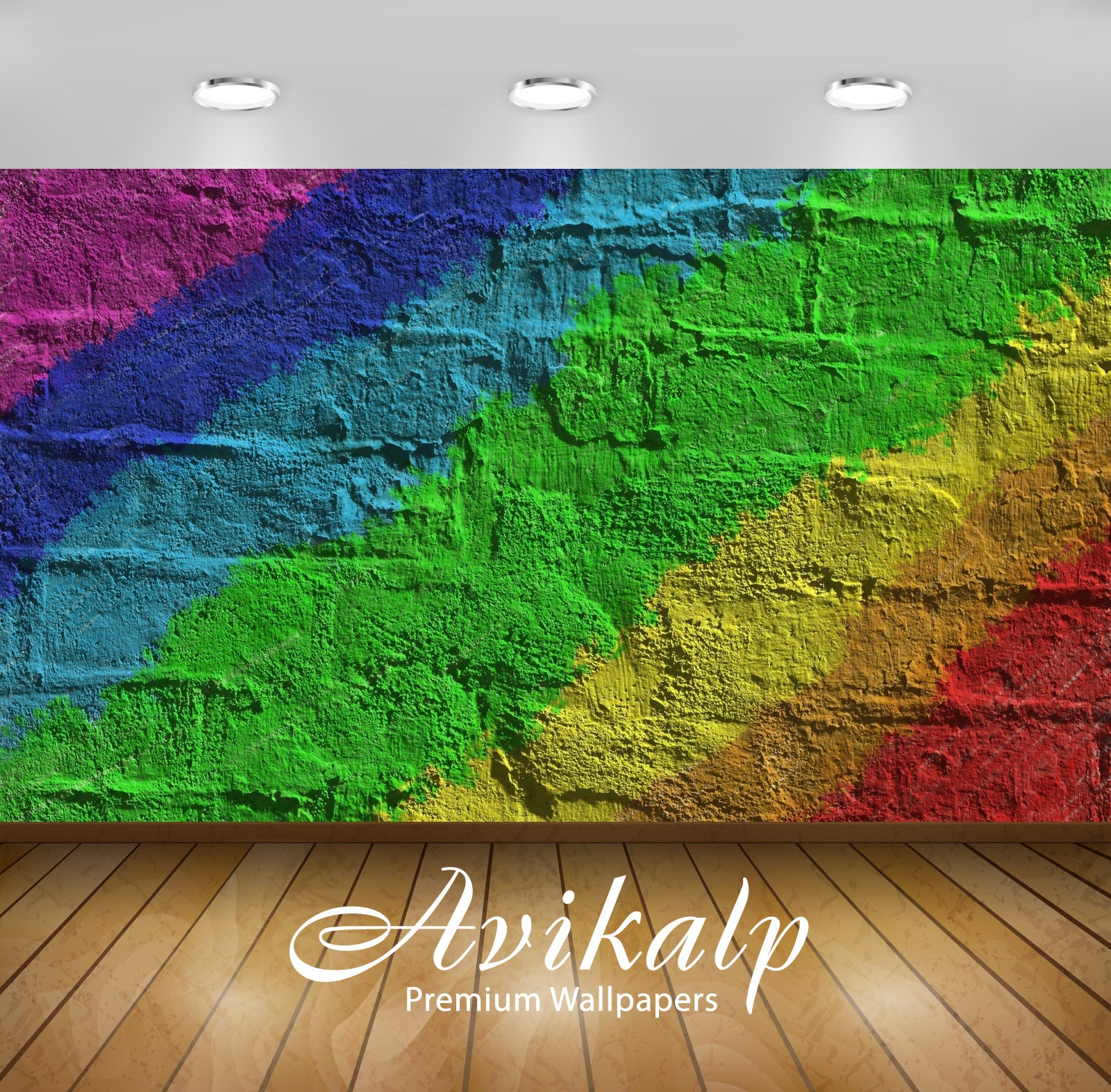 Avikalp Exclusive Awi4584 Rainbow Colored Brick Wall Full HD Wallpapers for Living room, Hall, Kids