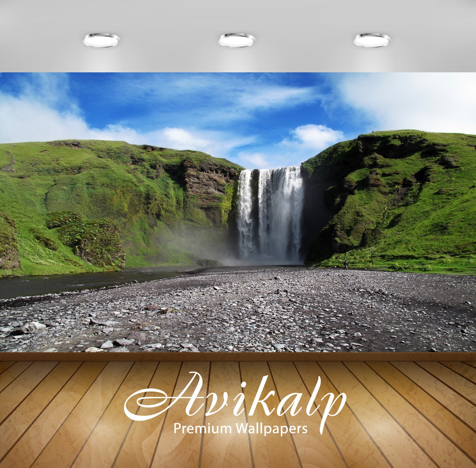 Avikalp Exclusive Awi4848 Skogafoss Waterfall Nature Mountain Full HD Wallpapers for Living room, Ha