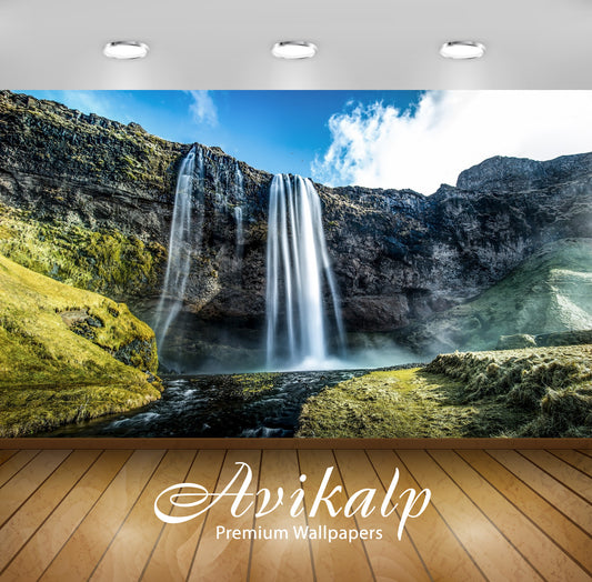 Avikalp Exclusive Awi4965 Waterfall Nature Mountain Full HD Wallpapers for Living room, Hall, Kids R