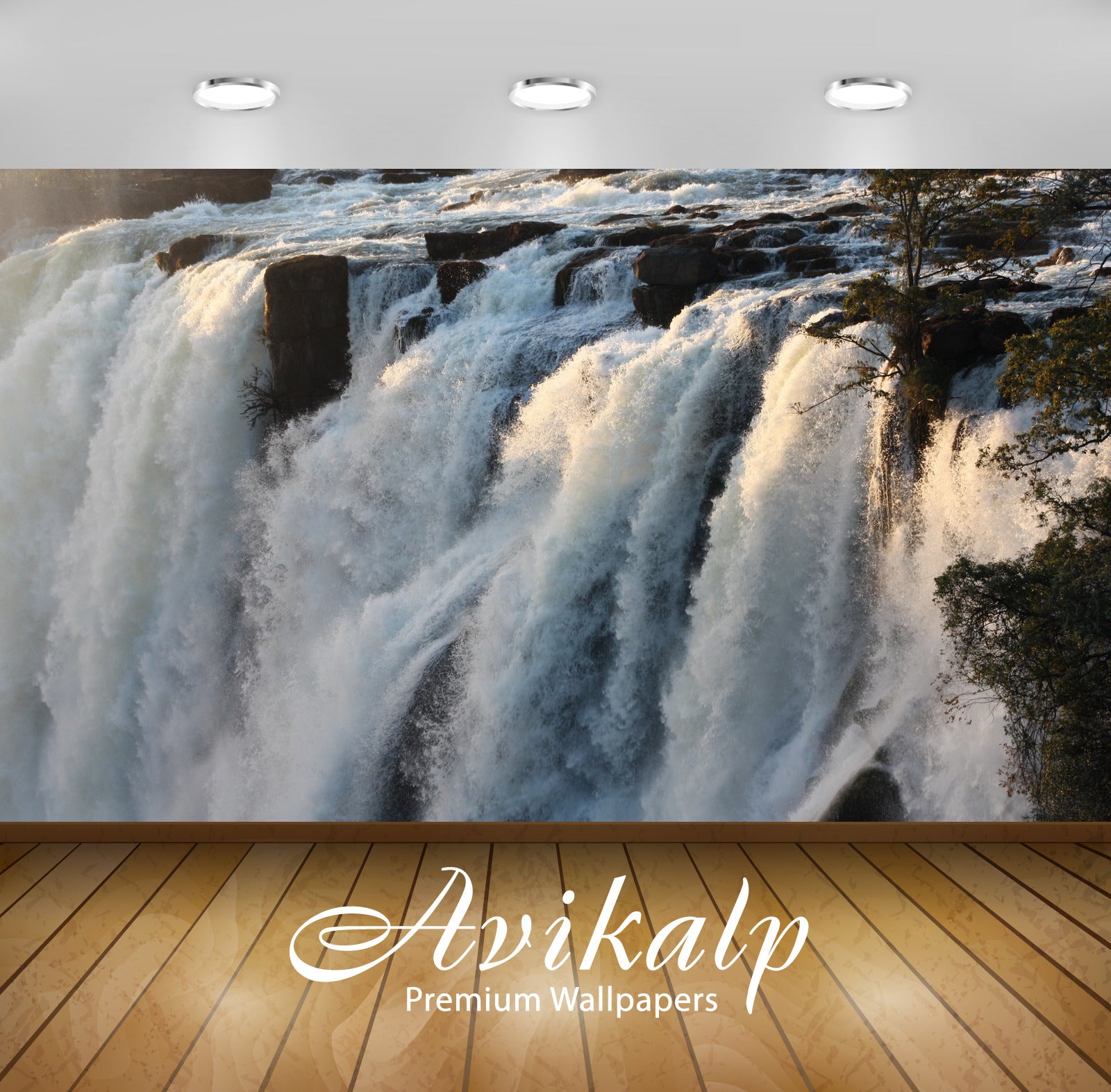 Avikalp Exclusive Awi5009 Victorian Case Waterfall Mountain Full HD Wallpapers for Living room, Hall