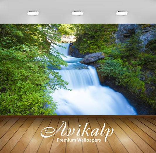 Avikalp Exclusive Awi5014 Waterfall Mountain Full HD Wallpapers for Living room, Hall, Kids Room, Ki