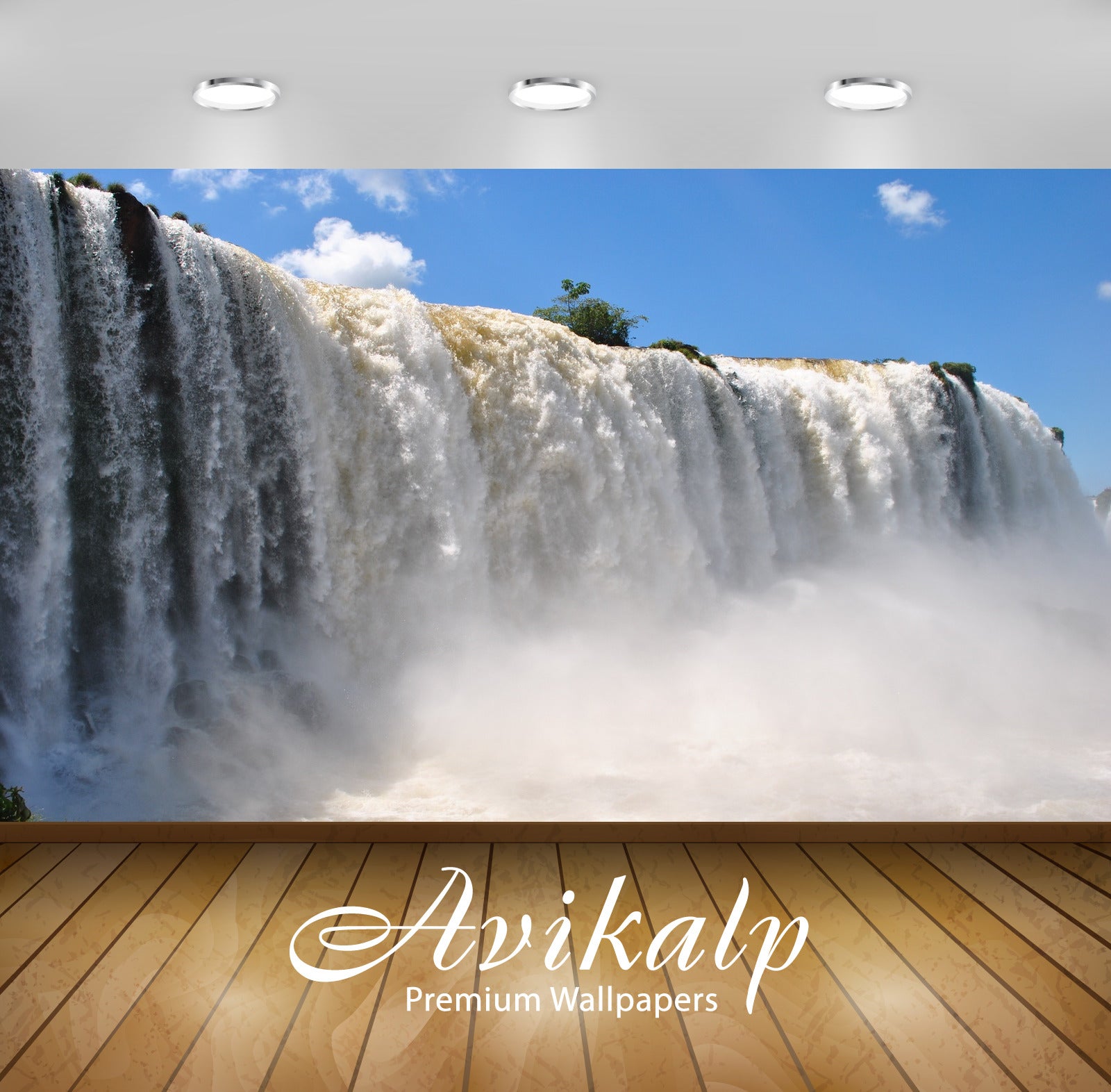 Avikalp Exclusive Awi5017 Waterfall Mountain Full HD Wallpapers for Living room, Hall, Kids Room, Ki