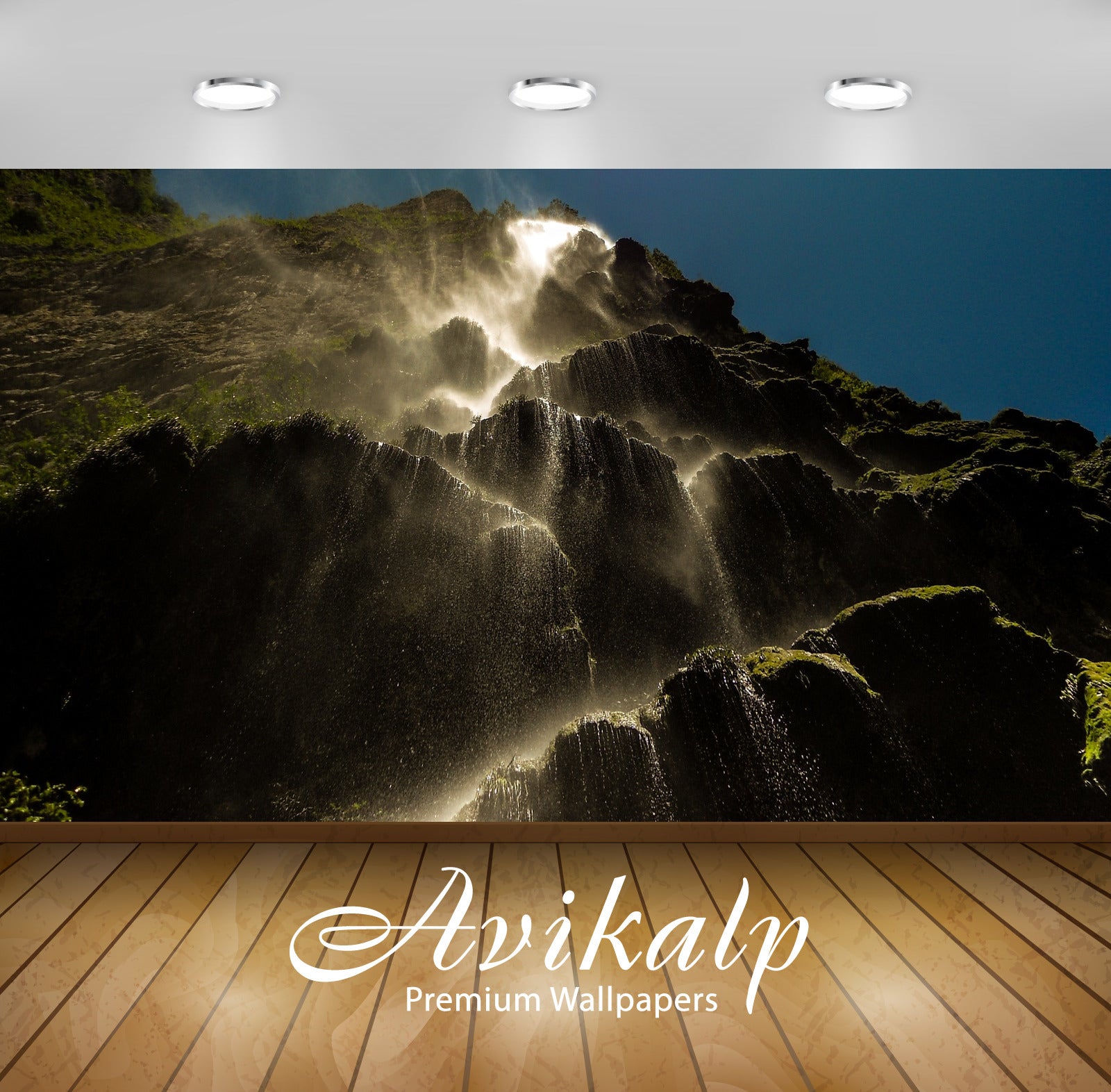 Avikalp Exclusive Awi5033 Waterfall Mountain Full HD Wallpapers for Living room, Hall, Kids Room, Ki