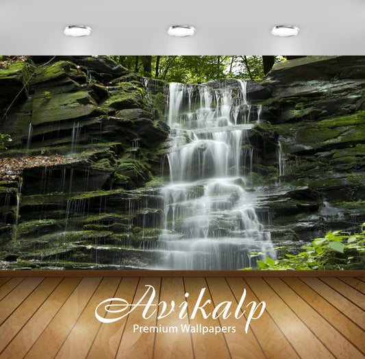 Avikalp Exclusive Awi5039 Waterfall Mountain Full HD Wallpapers for Living room, Hall, Kids Room, Ki