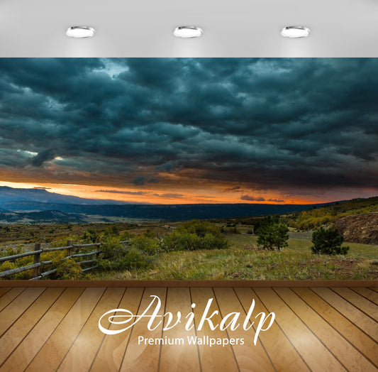 Avikalp Exclusive Awi5375 Dark Heavy Clouds Pressing The Sunset Behind The Mountains Nature Full HD