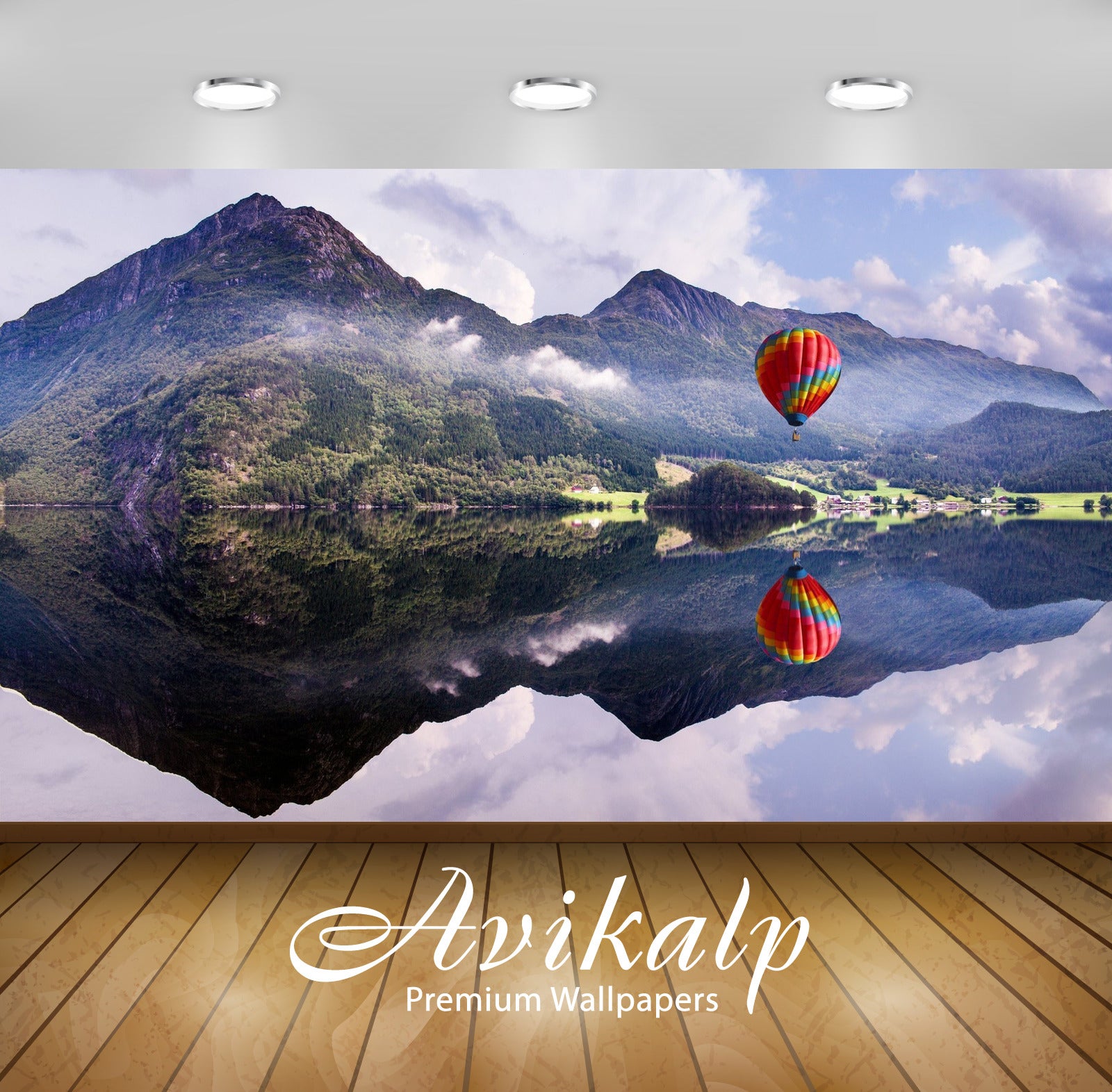 Avikalp Exclusive Awi5620 Hot Air Balloon Over The Crystal Clear Lake Nature Full HD Wallpapers for