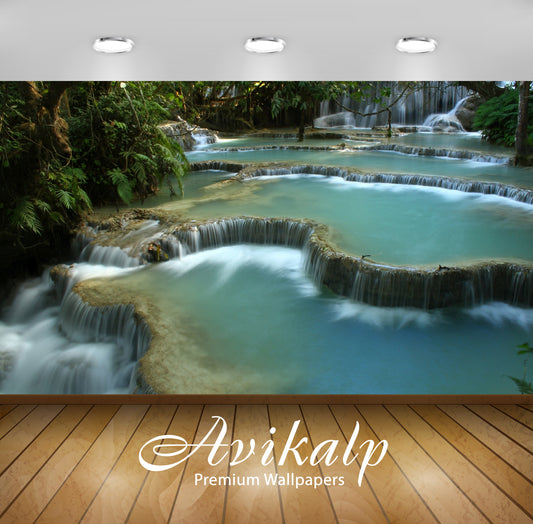 Avikalp Exclusive Awi5682 Kuang Si Falls Nature Full HD Wallpapers for Living room, Hall, Kids Room,