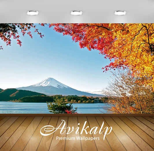 Avikalp Exclusive Awi5693 Lake Kawaguchi Nature Full HD Wallpapers for Living room, Hall, Kids Room,