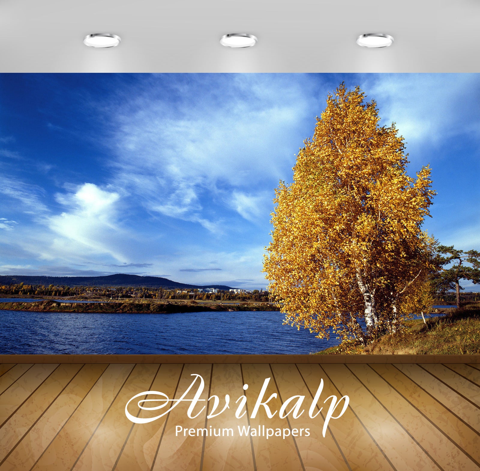 Avikalp Exclusive Awi5707 Lakeside Autumn Tree Nature Full HD Wallpapers for Living room, Hall, Kids