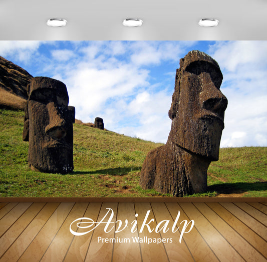 Avikalp Exclusive Awi5758 Moai Statues Nature Full HD Wallpapers for Living room, Hall, Kids Room, K