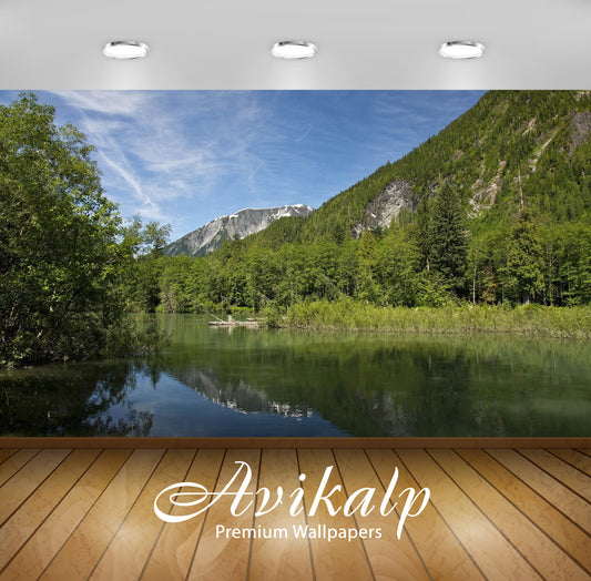 Avikalp Exclusive Awi6092 Rocky Peak Behind The Forest Reflecting In The Lake Nature Full HD Wallpap