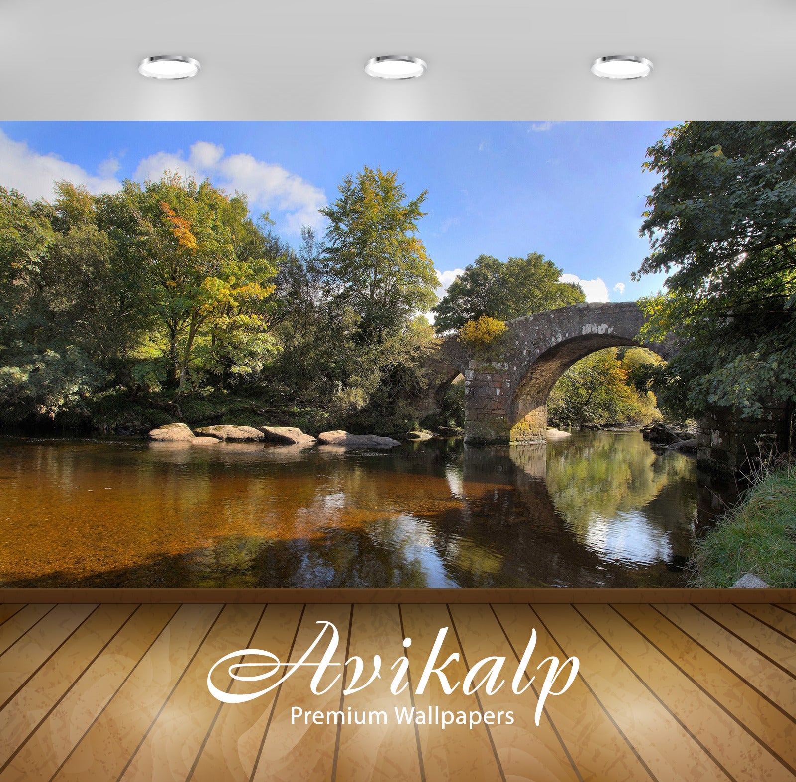 Avikalp Exclusive Awi6363 Stone Bridge Over The River Nature Full HD Wallpapers for Living room, Hal