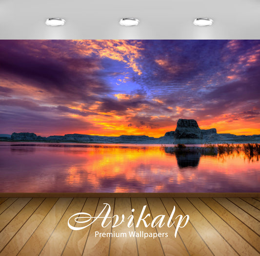 Avikalp Exclusive Awi6484 Sunset At The Lake Nature Full HD Wallpapers for Living room, Hall, Kids R