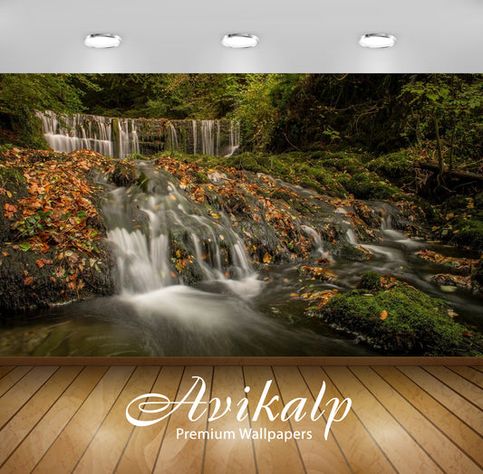 Avikalp Exclusive Awi6674 Waterfall Washing The Autumn Leaves In The River Nature Full HD Wallpapers