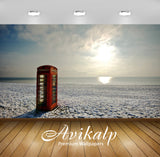 Avikalp Exclusive Awi7188 Red Telephone Booth On A Winter Beach Nature HD Wallpaper