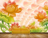 Avikalp MWZ0387 Pink Orange Flowers Leaves 3D HD Wallpaper